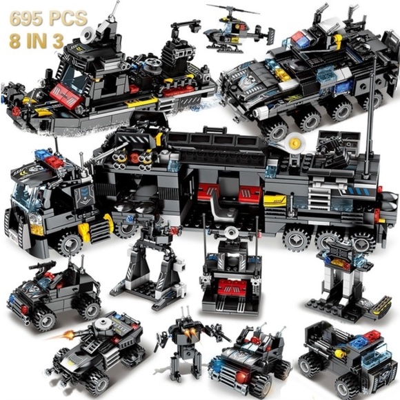 Like LEGO 695 pieces. 8 in 1 building set